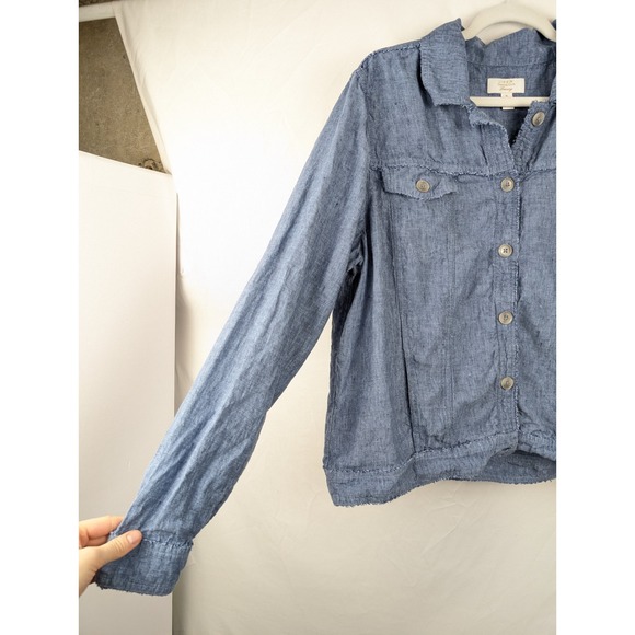 Charter Club 100% Linen Denim Style Jacket Blue XL Button Lagenlook Coastal - Picture 3 of 10